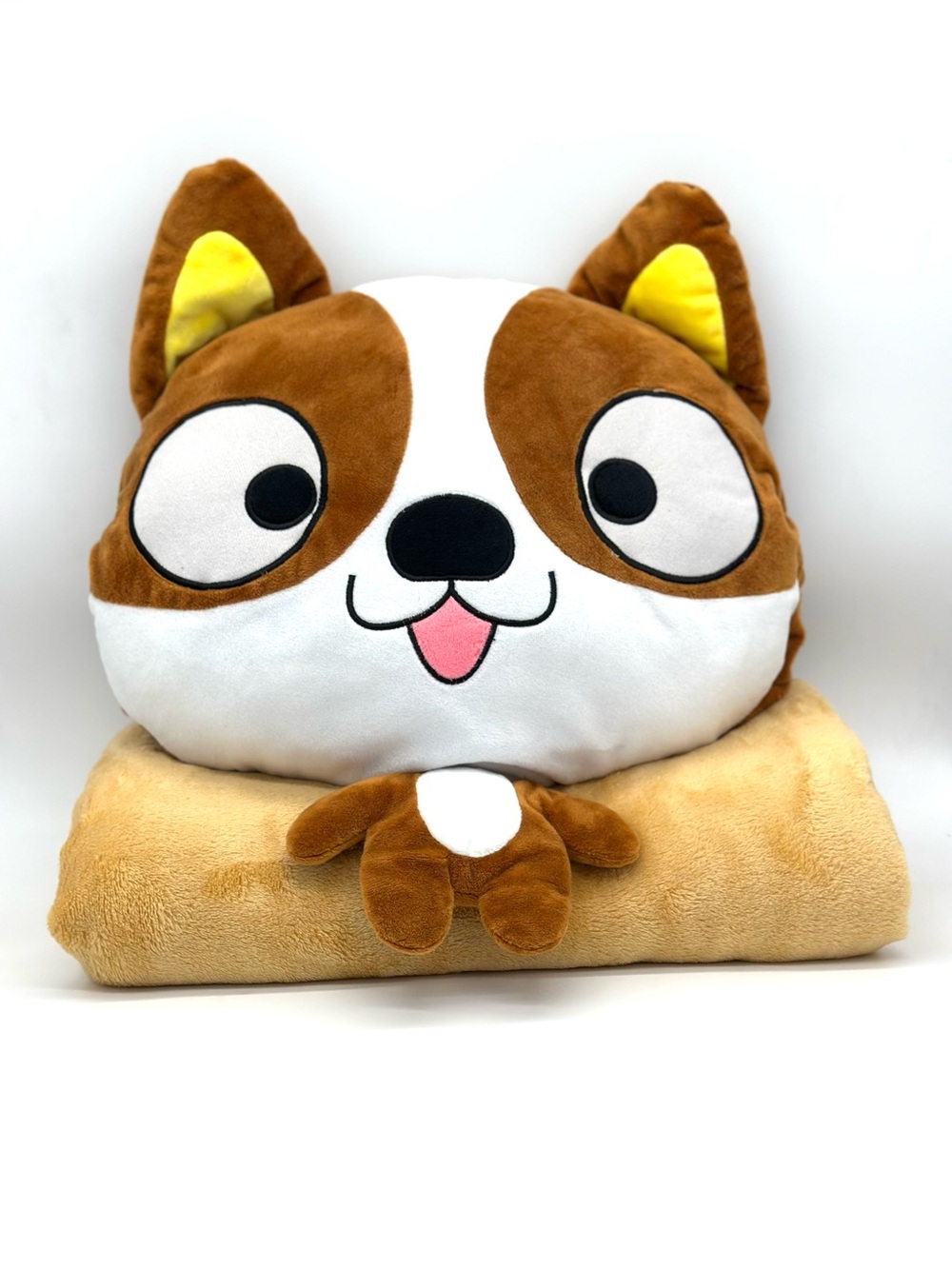 Source Unknown Brown & White Cartoon Dog Plush Pillow with Tan Blanket